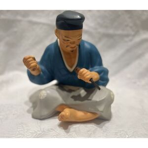Sakohakatadoll Hakata Japan Crosslegged Man Using Chisel Traditional Dress